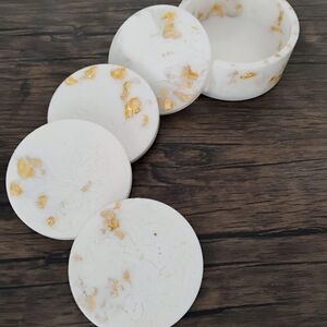 Marble Coaster Set with Gold Accents